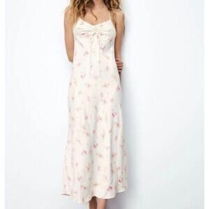 ZARA Floral Print Slip Dress Satin Look Strappy Maxi Spring Summer M resort
